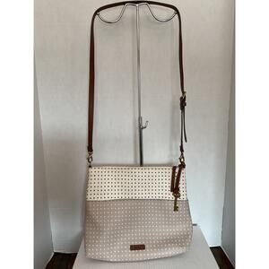 Fossil  - Coated Canvas Crossbody/Shoulder Bag w/Tiny Heart Dots - Cream & Taupe